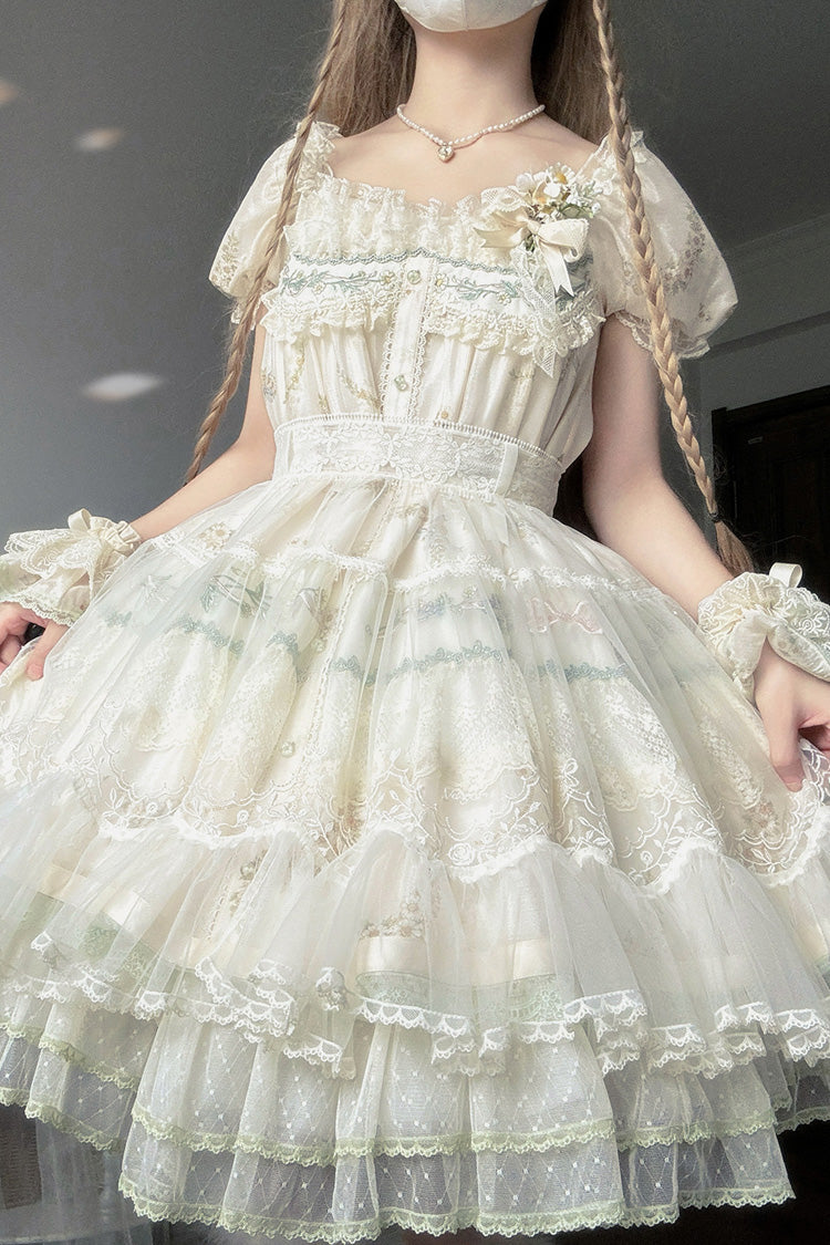 Multicolor Daisy Poetry Print Ruffle Lace Sweet Dress