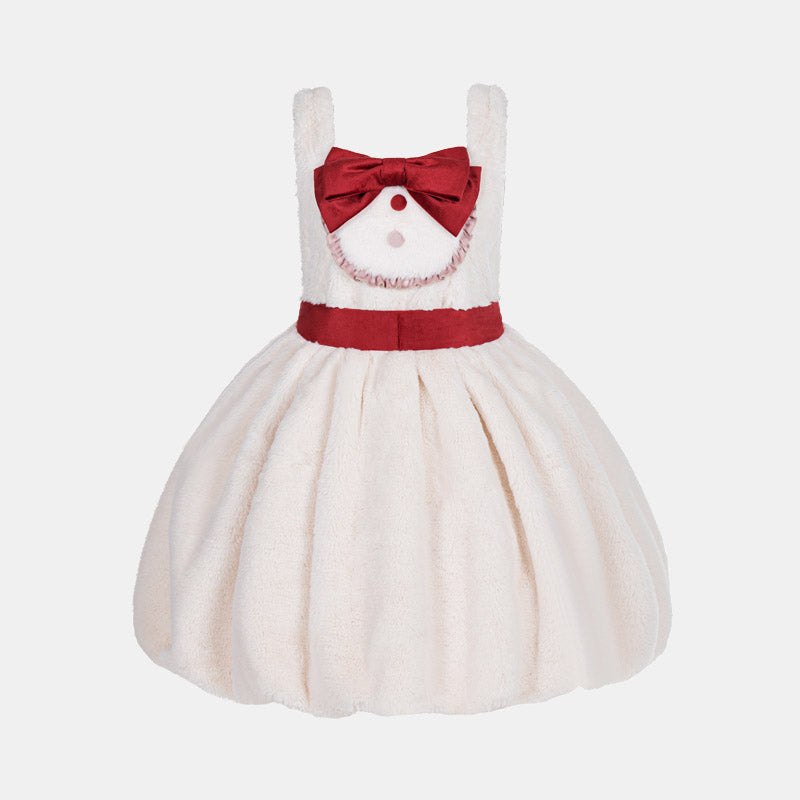 Lolita Bowknot Plush Overalls Puff Sleeve Lace Shirt