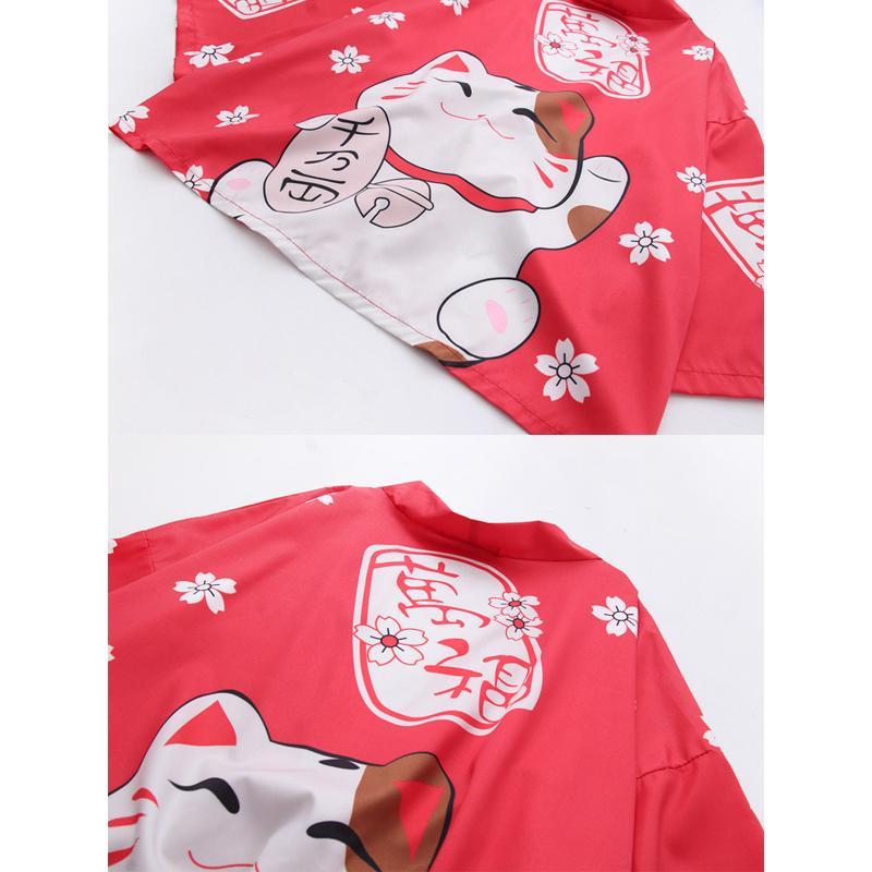 Charming Lucky Cat Sakura Print Loose Outerwear Kimono