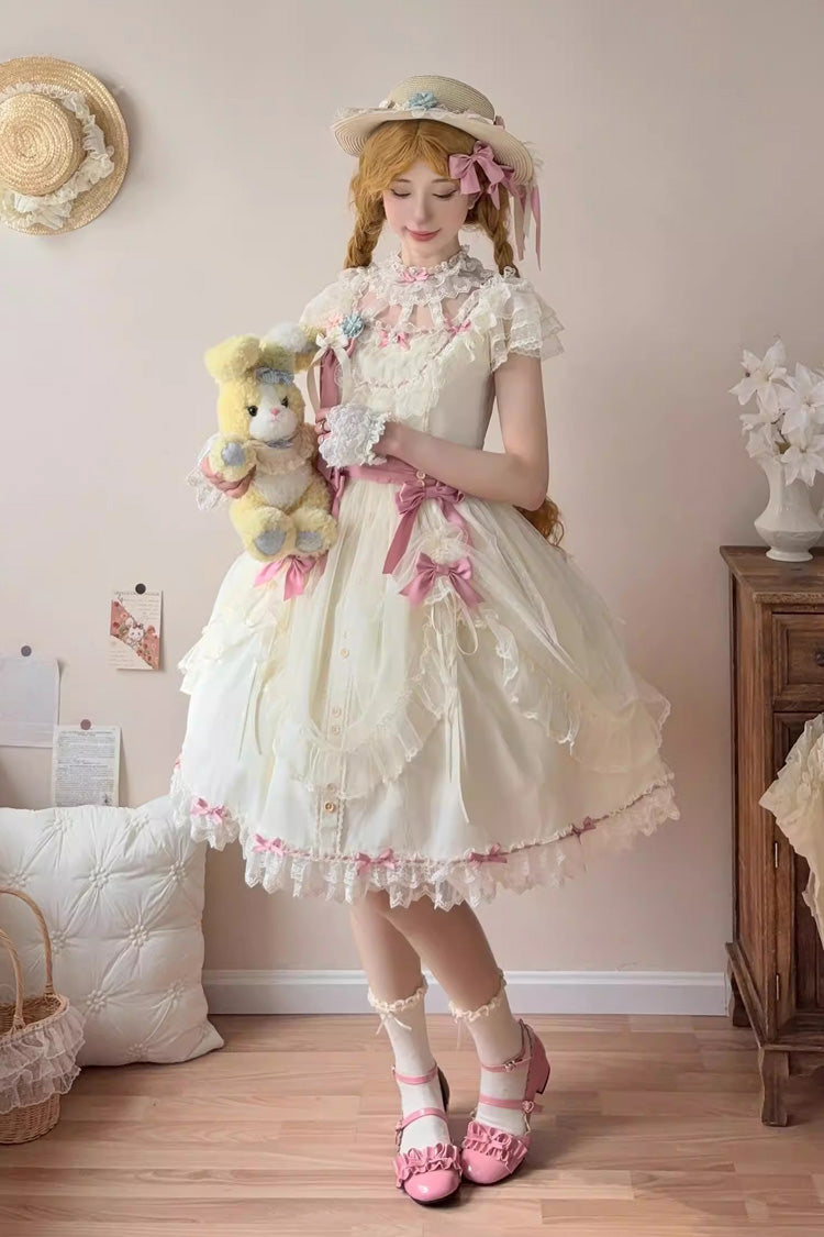 Sakura's Spring Resonance Sleeveless Ruffled Bow Sweet Lolita JSK Short in Yellow
