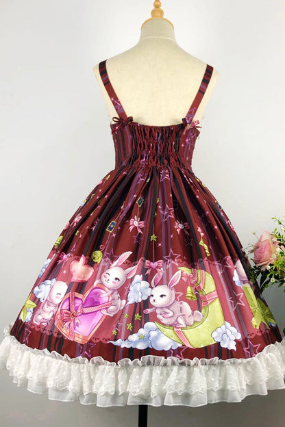 Bunny Star Paradise Sleeveless Print Ruffle Bowknot Lace Sweet Lolita Jsk Dress