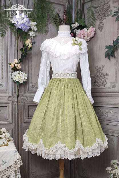 Green Elegant Vintage Tulip Multi-Layer Ruffle Classic Lolita Dress