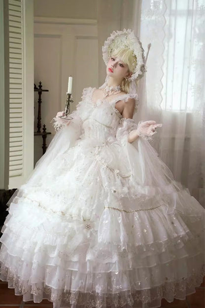 White Dreamy Waltz Sleeveless Layered Ruffle Chiffon Gothic JSK