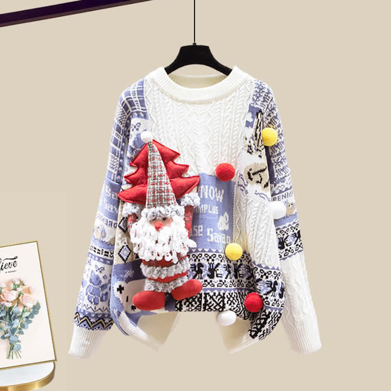 Skirt Colorblock Christmas Knit Sweater