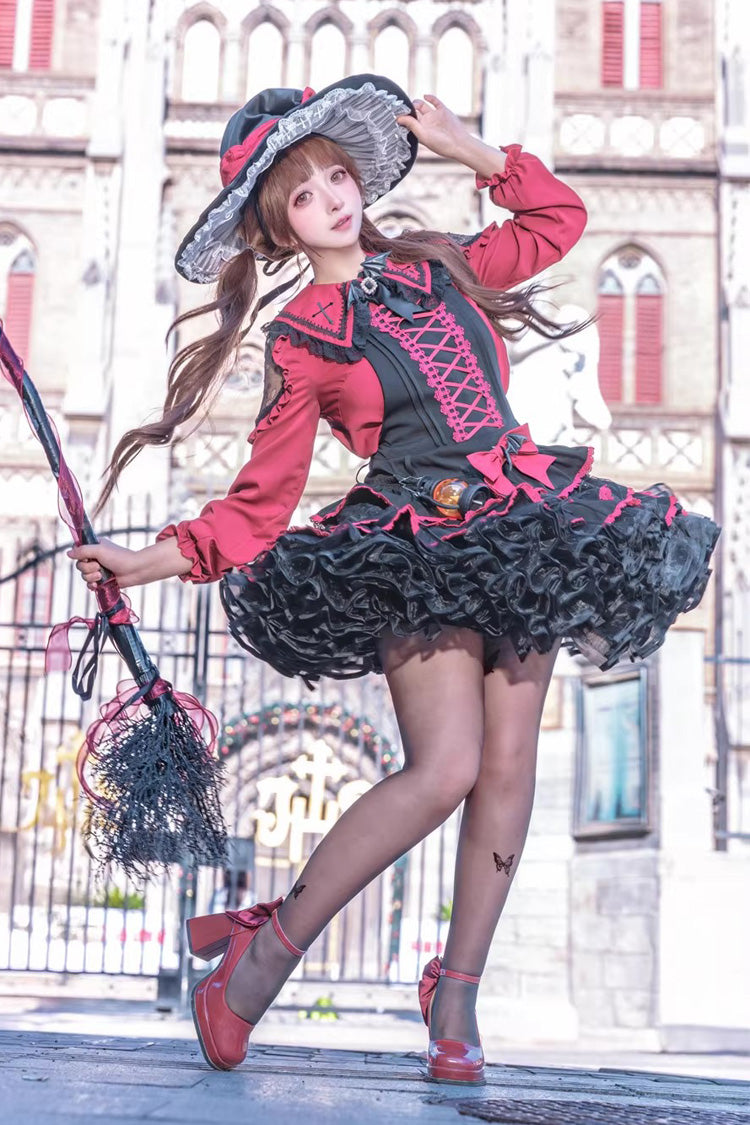 Showa Cake Witch Lolita JSK with Lace-Up Back - Noir