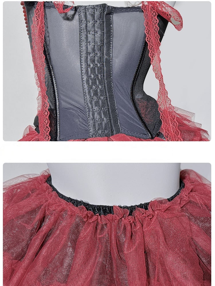 Gothic Red Black Lace Trim Corset Cami Top