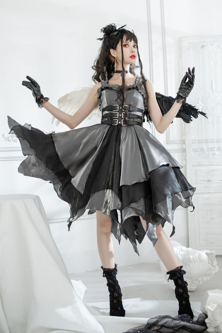 Silver/Grey Gothic Lolita Multi-Layered Asymmetric JSK Dress