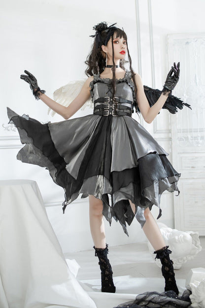 Silver/Grey Gothic Lolita Multi-Layered Asymmetric JSK Dress