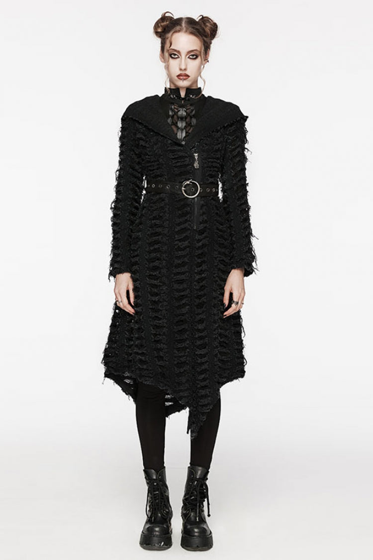 Hooded Asymmetric Black Long Coat Punk Women's Outerwear