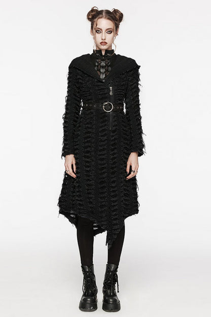 Hooded Asymmetric Black Long Coat Punk Women's Outerwear