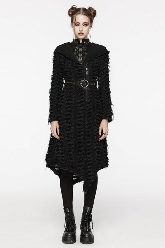 Hooded Asymmetric Black Long Coat Punk Women's Outerwear