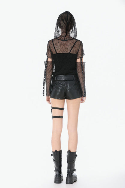 Punk Shorts with Eyelets and Asymmetric Pleated Belt
