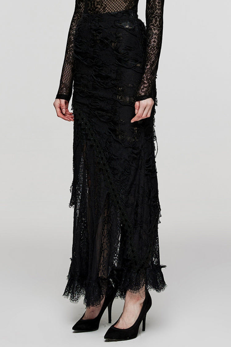 Ripped Gothic Skirt with Lace Accents