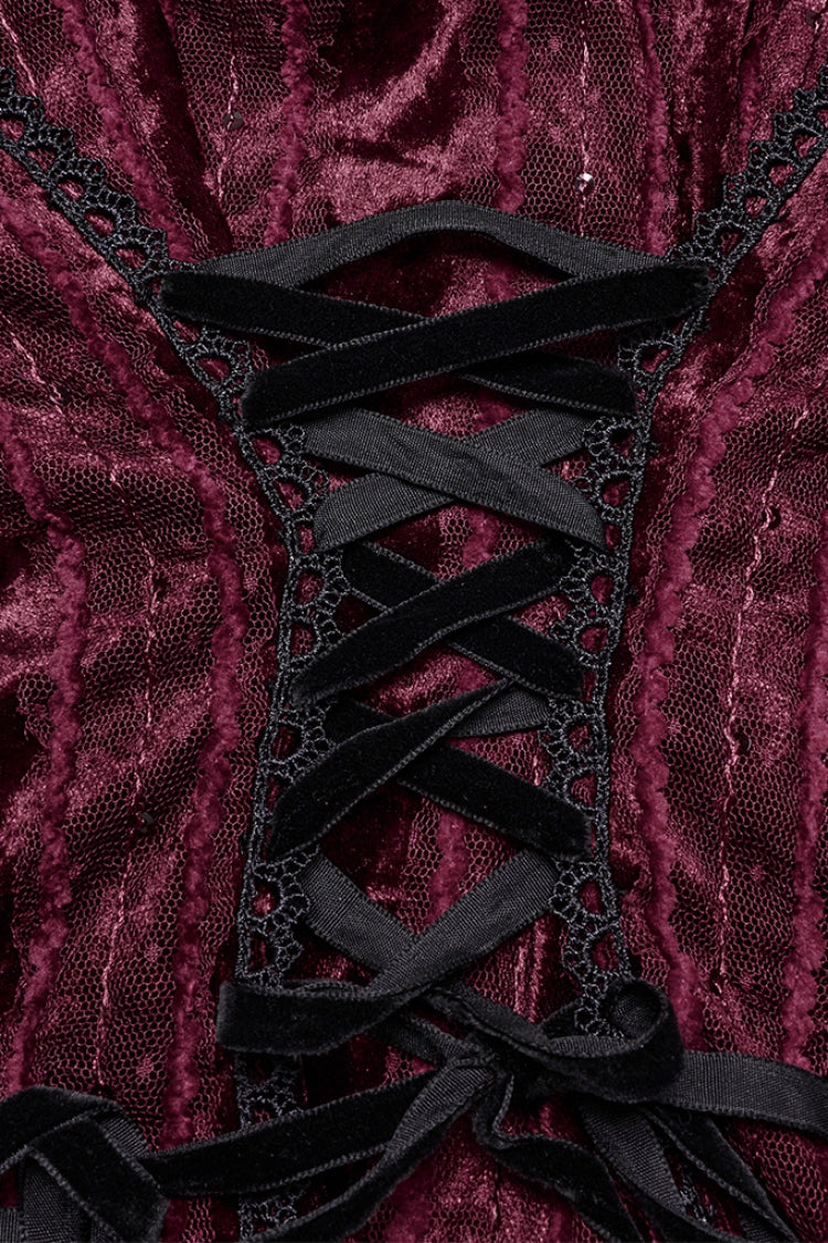 Crimson V-Neck Long Puff Sleeve Goth Blouse