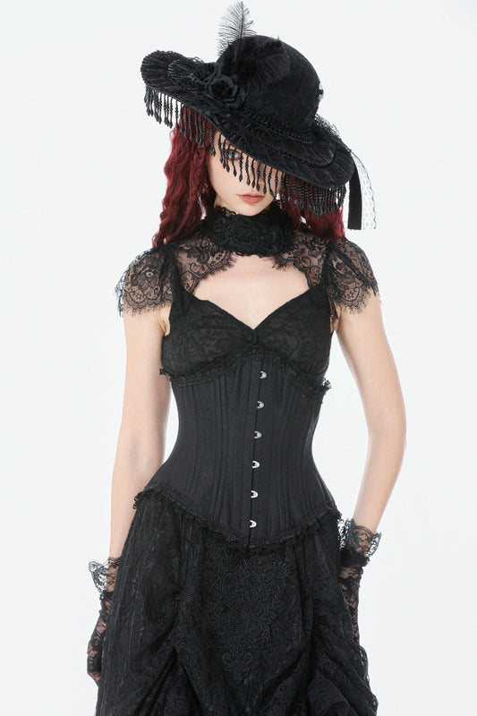 Underbust Corset with Lace-Up and Asymmetric Hem - NoirEdge