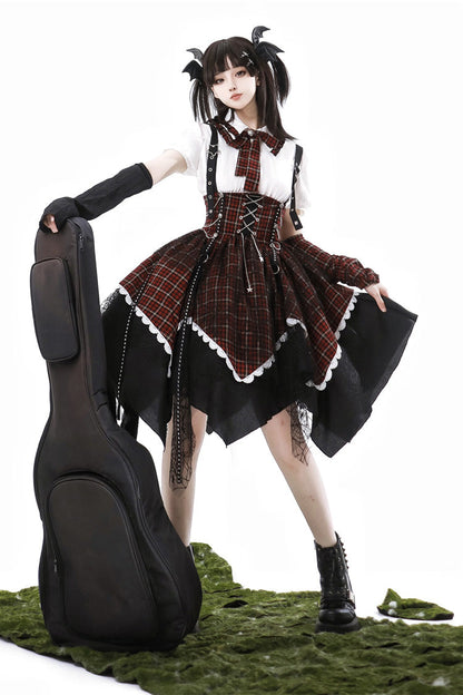 Soul Mantra Plaid Sweet Lolita Strap Dress - Noir