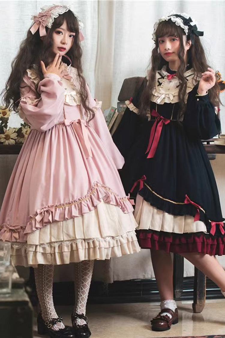 Blue Long Sleeves Ruffle Bow Daily Sweet Princess Lolita Dress