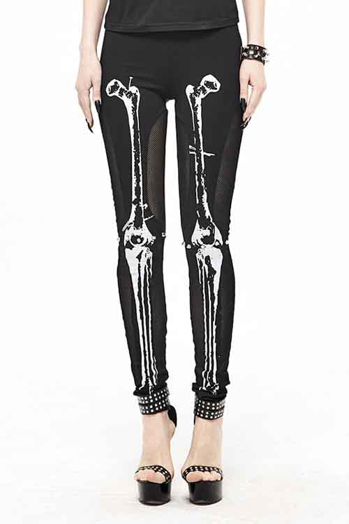 Skull Print Skeleton Bone Pattern Knit Leggings