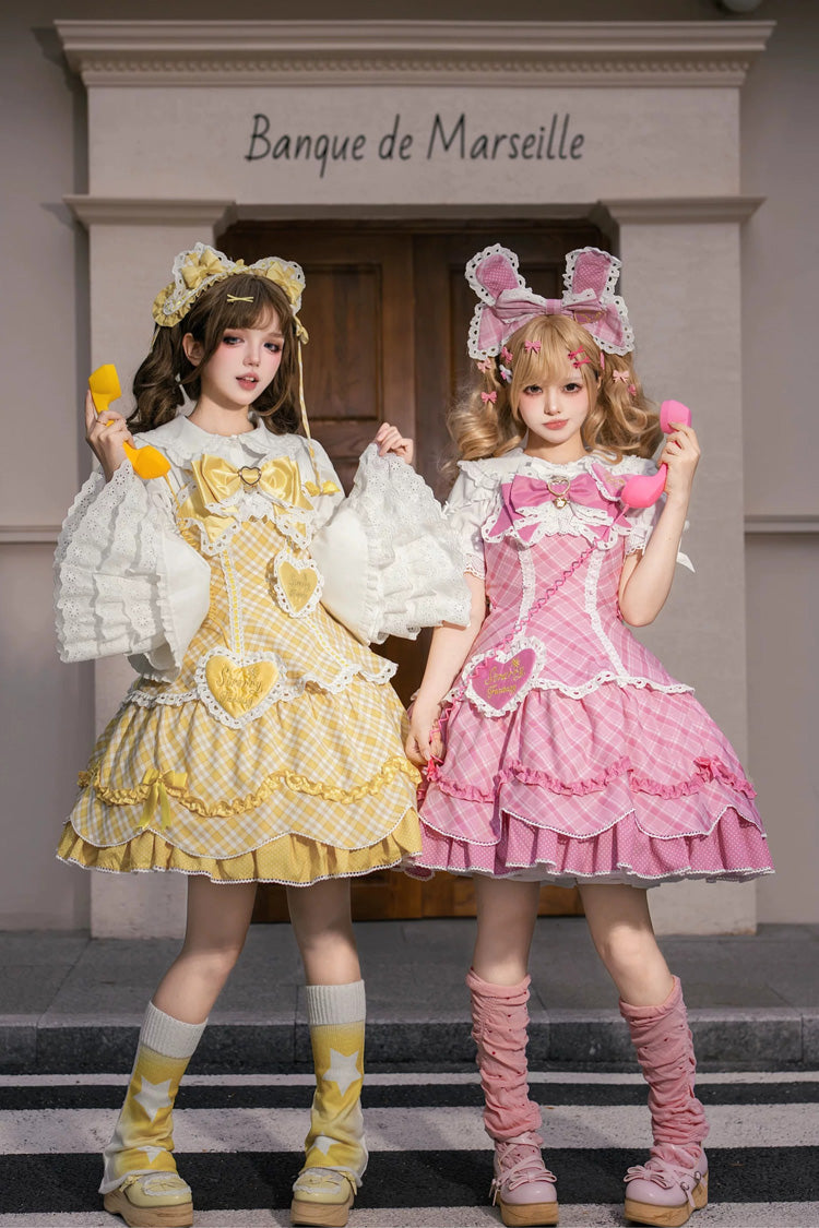 Golden Multi-Layer Printed Ruffled Bow Plus-Size Princess Dress Set