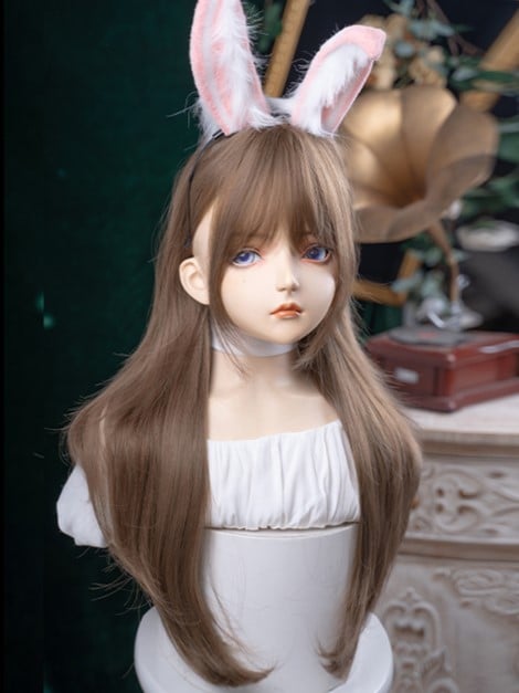 Light Brown 72CM Length  Wavy Wig With Air Bangs