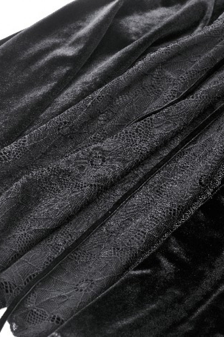 Velvet Gothic Wedding Gown with Mesh and Lace-Up Details
