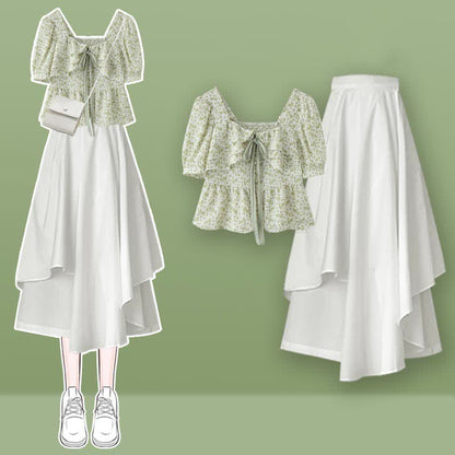 T-Shirt Boho Dress Split Slip Drawstring W707 Green Fringed