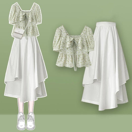 T-Shirt Boho Dress Split Slip Drawstring W707 Green Fringed