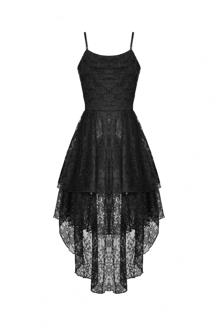 High-Low Multi-Layer Lace Gothic Slip Dress with Lacing - NoirEdge