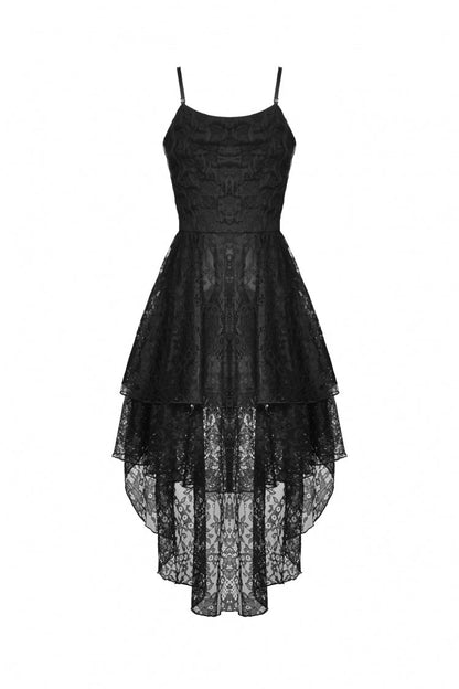 High-Low Multi-Layer Lace Gothic Slip Dress with Lacing - NoirEdge