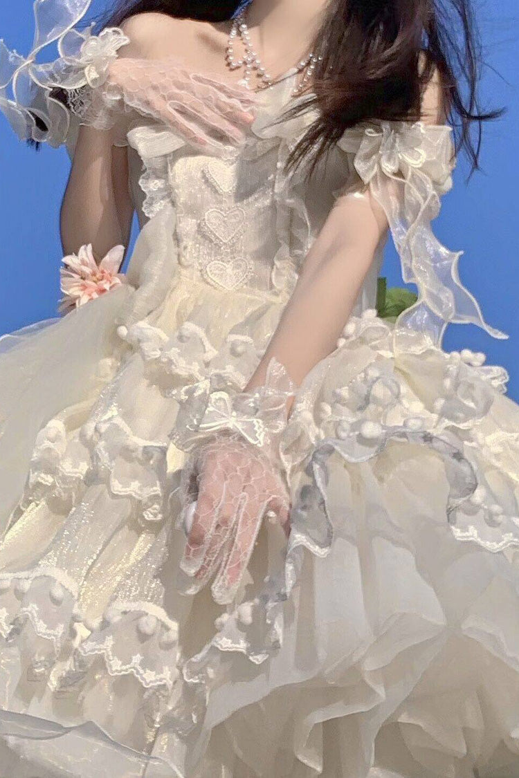 Ivory Ruffled Bow Pearl Decorated Lolita JSK Full Set