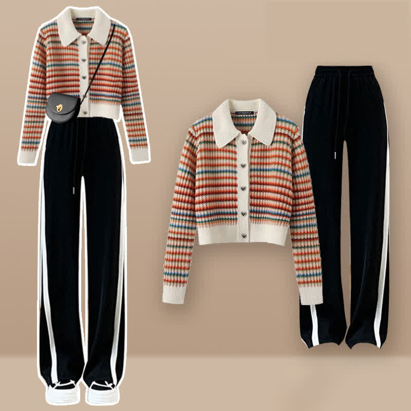 Pants Cardigan Rainbow Casual Colorful Stripe
