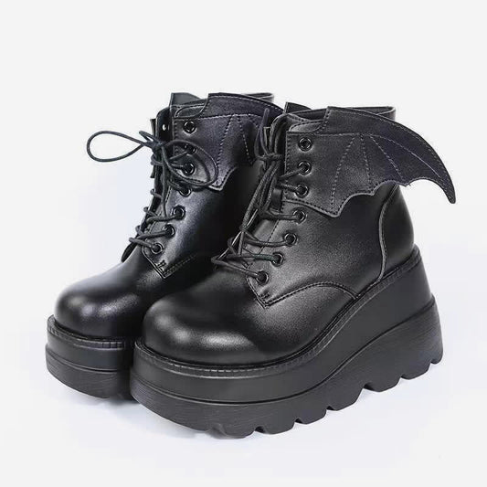 Bottes compensées hautes à lacets style punk gothique noires