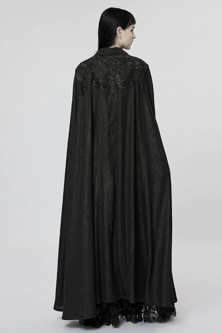 Lace Jacquard Gothic Cape with Lapel Collar and Mesh Details