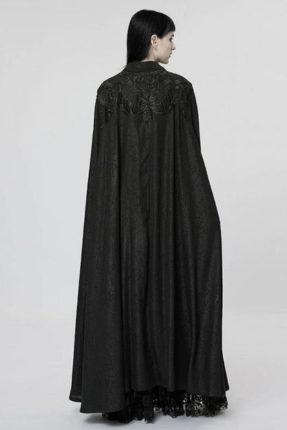 Lace Jacquard Gothic Cape with Lapel Collar and Mesh Details