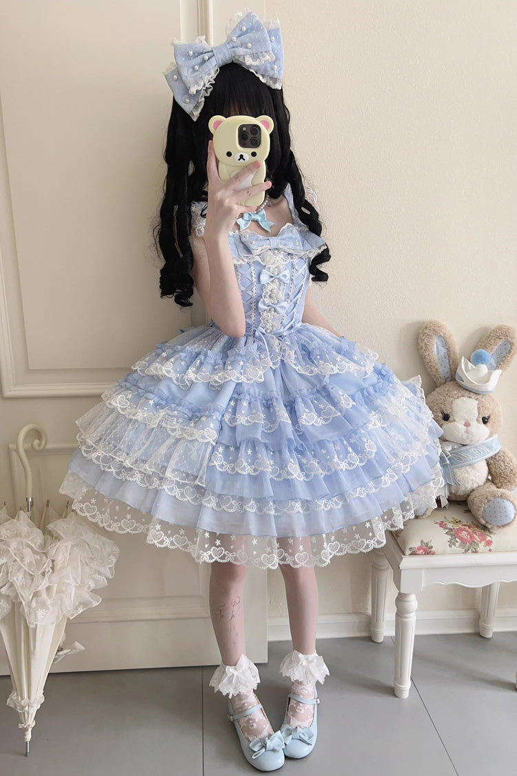 Azure Layered Ruffled Bow Lace Sweet Lolita JSK