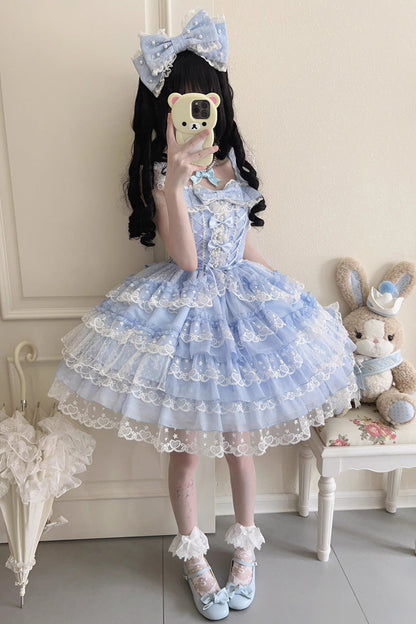 Azure Layered Ruffled Bow Lace Sweet Lolita JSK