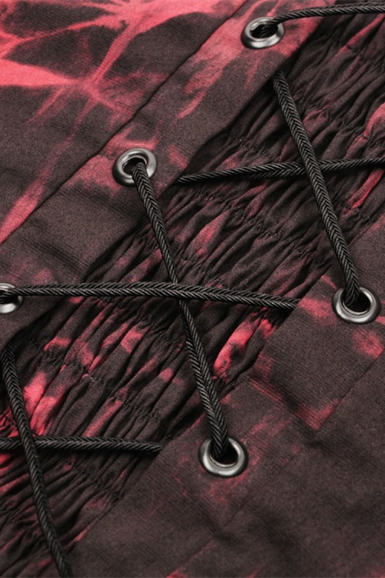 Tie-Dyed Lace-Up Ruched Overbust Corset