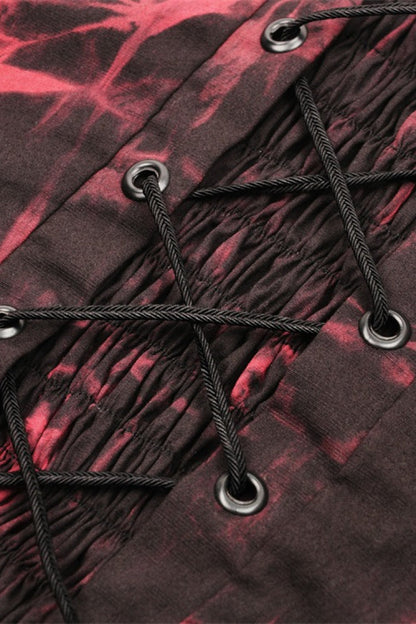 Tie-Dyed Lace-Up Ruched Overbust Corset