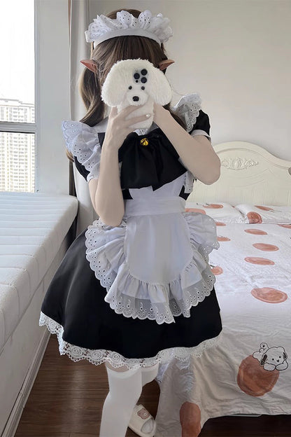 Maid Short Sleeves Ruffle Bow Sweet Plus Size Lolita Dress Two Tones