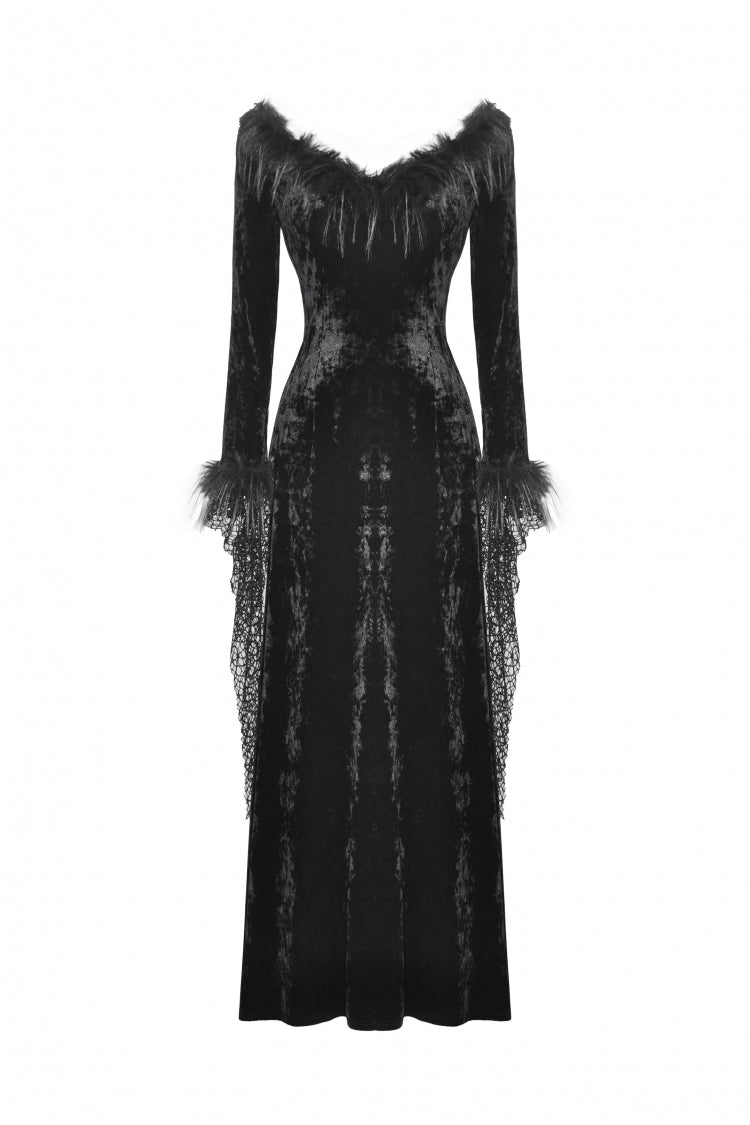 Long Sleeve Velvet Lace Gothic Maxi Wedding Dress