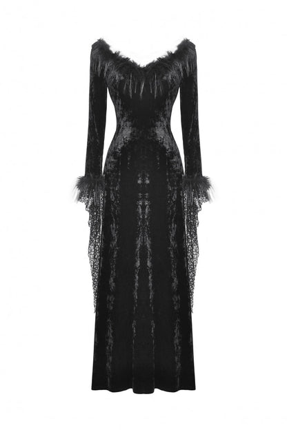 Long Sleeve Velvet Lace Gothic Maxi Wedding Dress