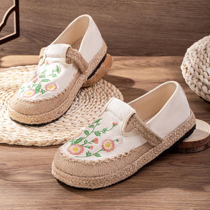 Vintage Stickerei Blumen Canvas flache Schuhe