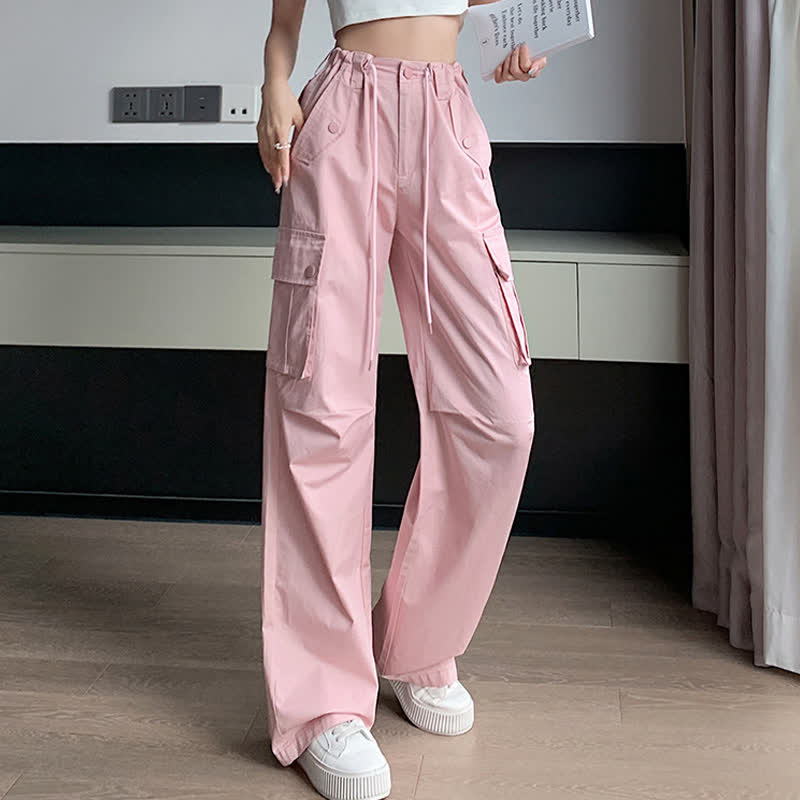 Pink Rabbit Letter Print Top T-Shirt Pocketed Cargo Pants