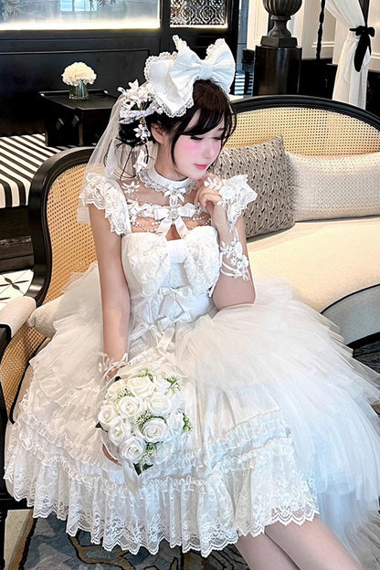 Halterneck Gothic Dress with Ruffled Hanayome Bow and Lace - Jewelry Love Story