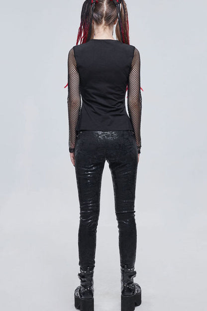 Occult Star Embroidered Deep V Mesh Knit Cotton Tee