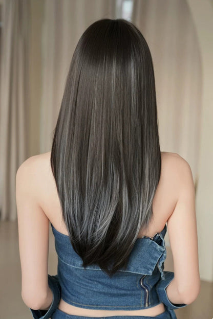 Vibrant Multitone Straight Wig with Full Fringe and Aqua Sheen