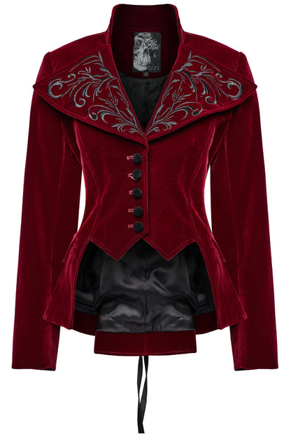 Crimson Swallowtail Velvet Long Sleeve Women's Goth Jacket