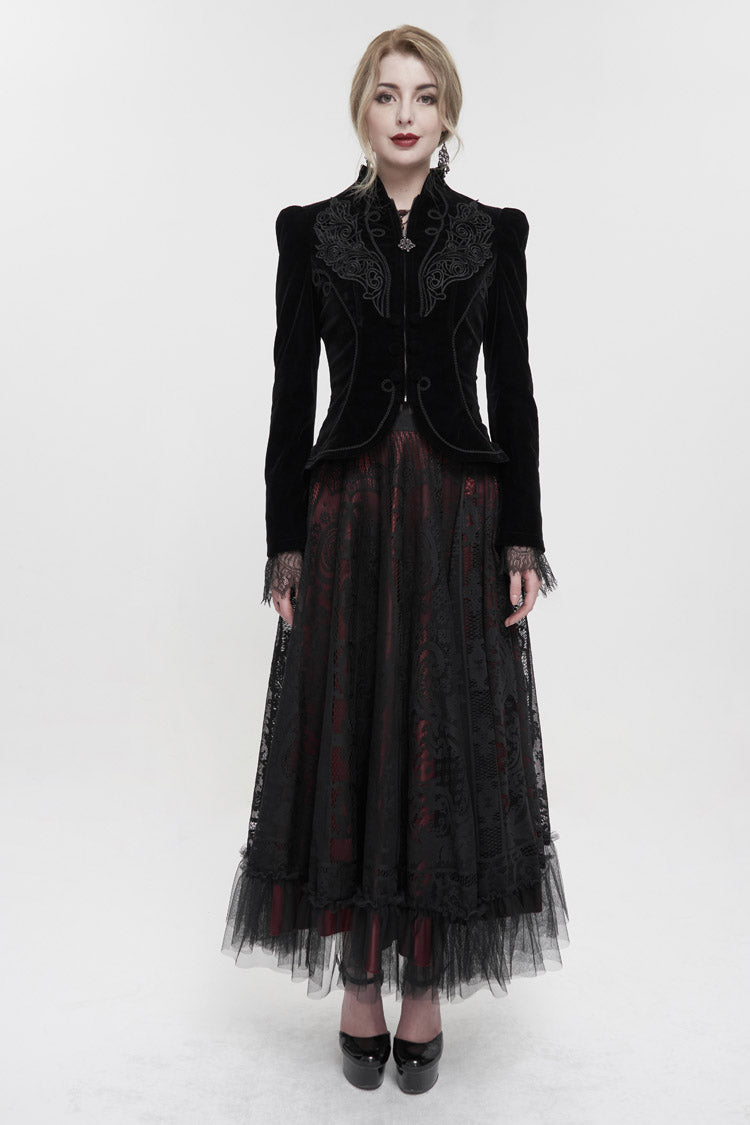 Women's Gothic Jacket with Velvet Applique and Zipper