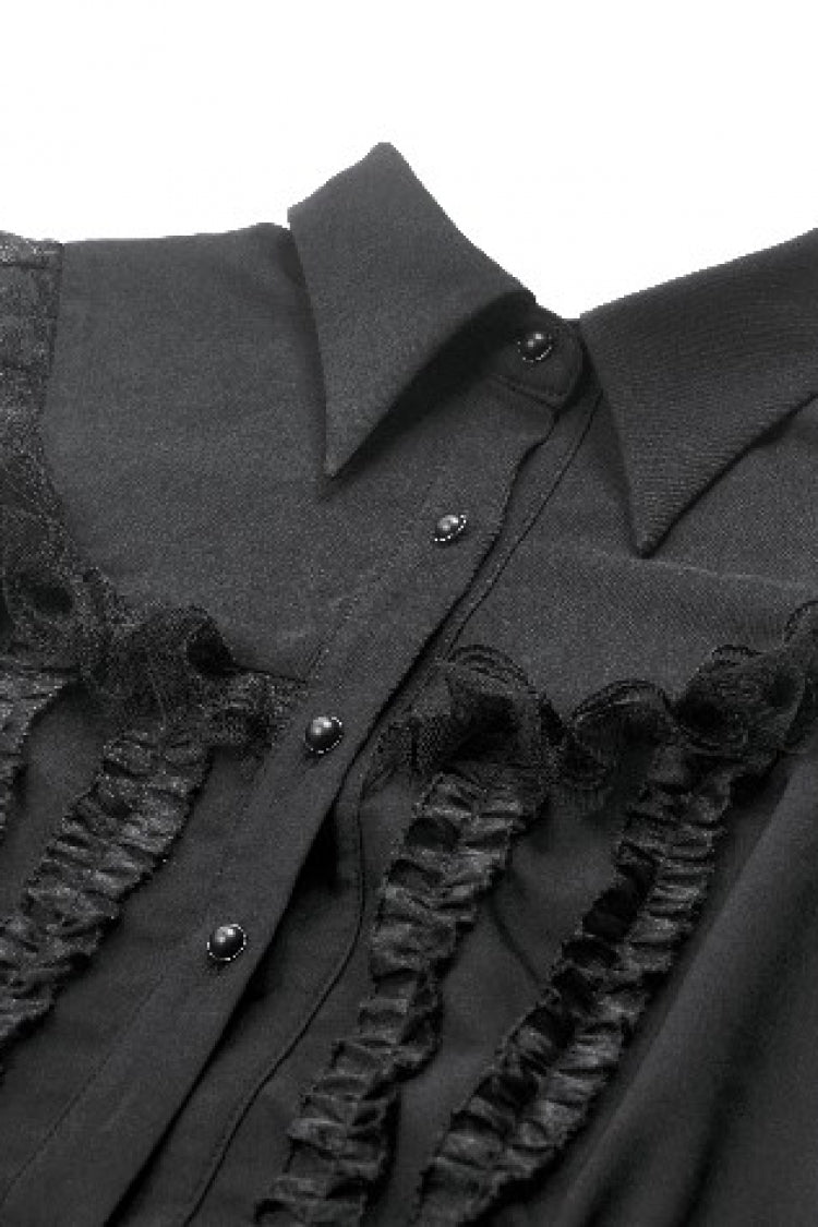 Obsidian Lapel Collar Sleeveless Lace Button-Front Gown - Graduation