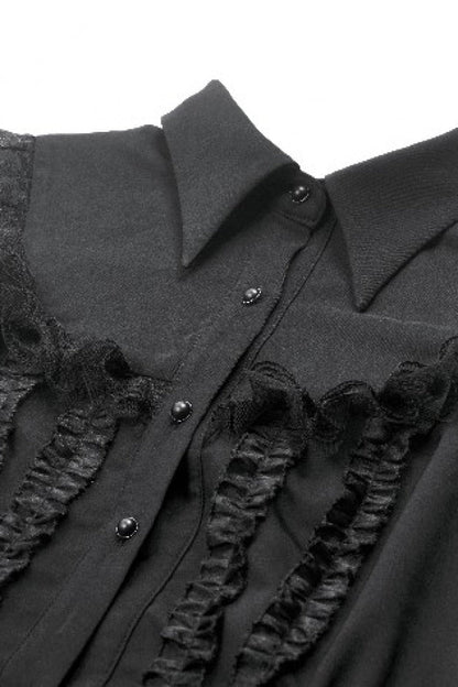 Obsidian Lapel Collar Sleeveless Lace Button-Front Gown - Graduation